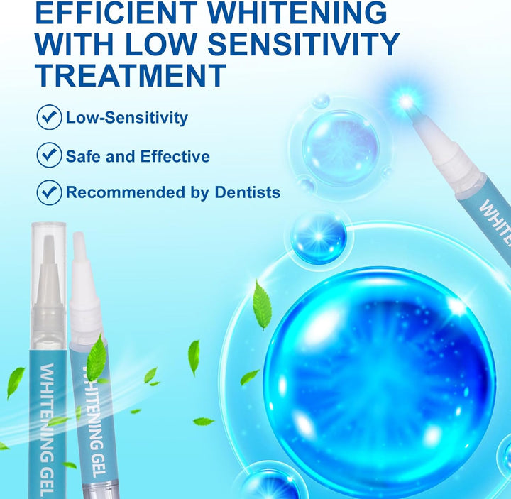 LED Teeth Whitening Kit: Blue Light Teeth Whitener with Bleaching Gel - Effectively Removes Stains from Coffee, Tea & Smoking - Safe, Fast, and Gentle for Sensitive Teeth