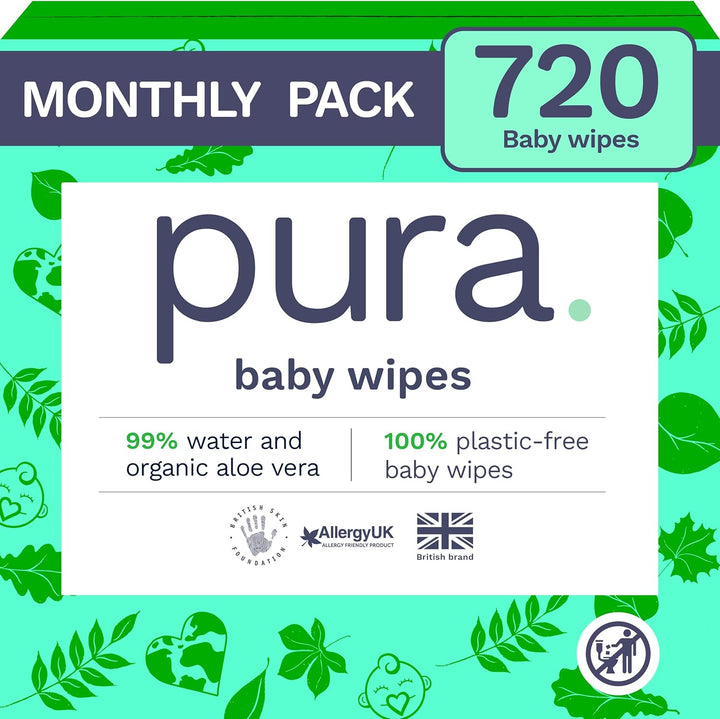 Eco Flushable Baby Wipes - 1 Pack (60 Wipes) 100% Plastic Free, 99% Water, Suitable for Sensitive, Eczema Prone Skin, Newborn Baby & Toddlers, Biodegradable, Vegan, Potty Training