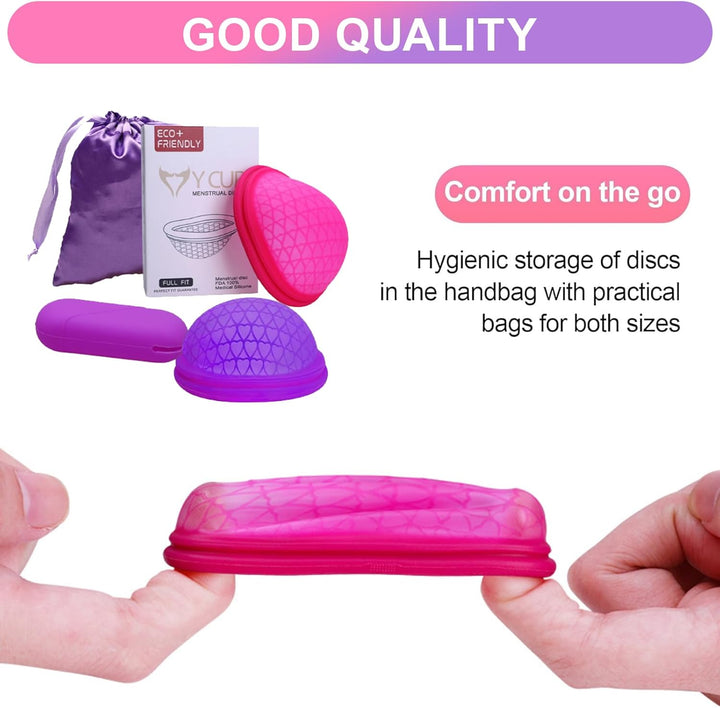 Menstrual Disc, Reusable Period Disc, Medical-Grade Silicone Flat-Fit Cup, Soft & Comfortable Menstrual Pad Alternatives for Women (S+L)