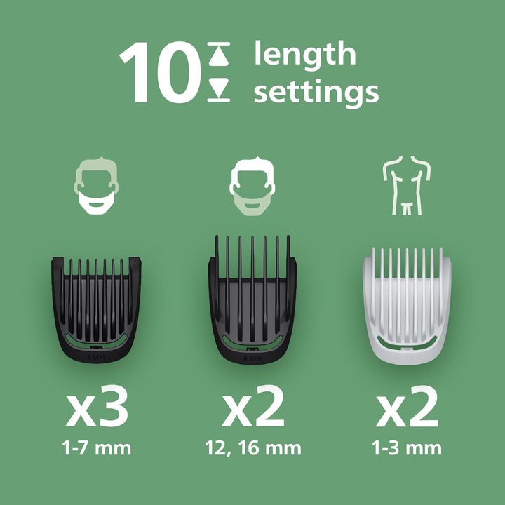 Multigroom 3000 Series All-In-One 9-Piece Trimmer - Shaver and Clipper for Face, Head & Body, Self-Sharpening Skin-Friendly Blades, 12 Length Settings, Model MG3946/15