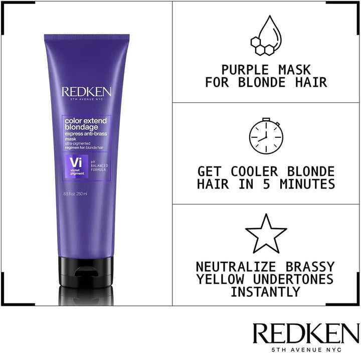 | Hair Mask, for Blonde Hair, Violet Pigment, Reduces Brassiness, Color Extend Blondage Express Anti-Brass, 250 Ml
