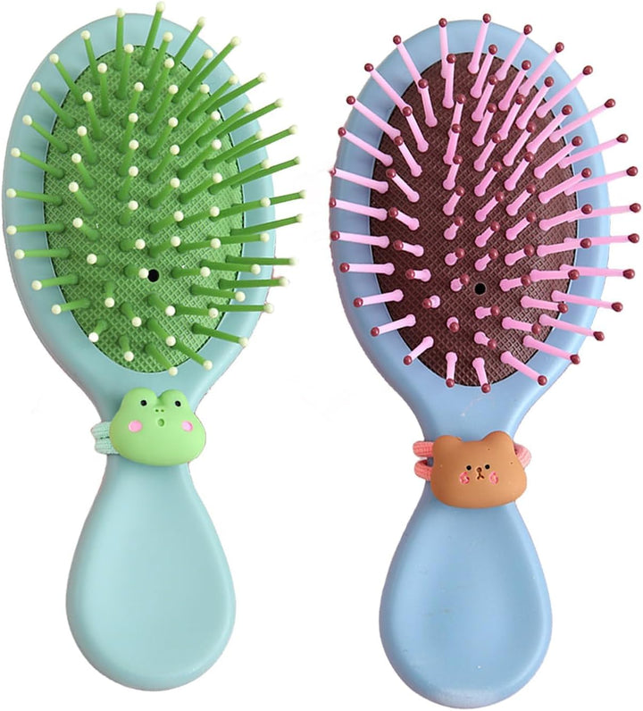 2Pcs Toddler Hair Brush Kids Hair Brush Set,Massage Comb Small Hair Paddle Brush for Thick Curly Thin Long Short Wet or Dry Hair Provide Effective Way for Daily Hair Care(Little Bear and Little Frog).