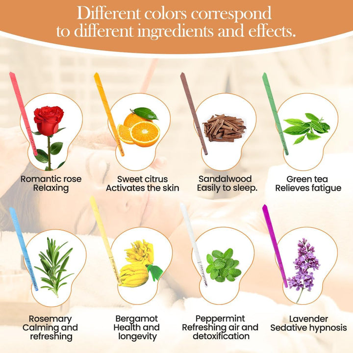 Ear Candles,  Hopi Ear Candles All Natural Beeswax Canding Cones Ear Wax Remover Candles 100% Non-Toxic Cylinders Fragrance Hollow Cone Candles With(8 Colours)+8 Protective Disks