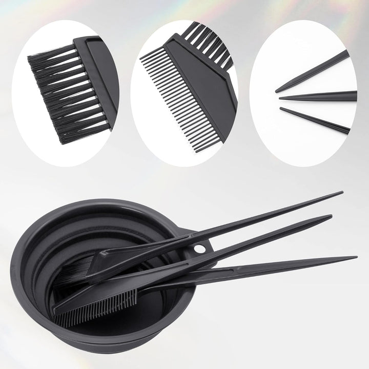 Hair Coloring Dyeing Kit, 4 PCS Hair Dye Brushes Tools Color Mixing Bowl and Brush for DIY Home Salon (Black)