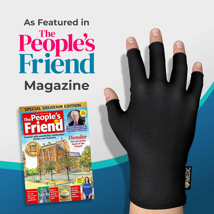 Arthritis Gloves for Men & Women - Class 1 Medical Device - MHRA Registered – Medium Fingerless Compression Gloves for Everyday Use – Relieve Arthritis Pain & Improve Mobility - Black