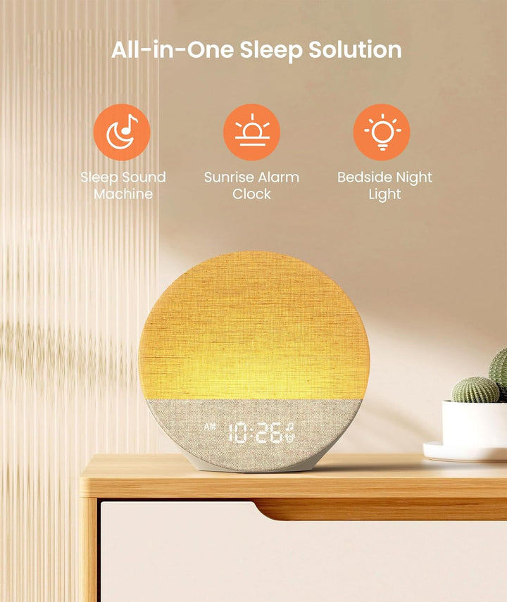 Sunrise 1 - Sunrise Alarm Clock, White Noise Machine with 29 Sounds, Wake up Light Alarm Clock with 5 Wake up Sounds, 9 Dimmable Night Lights, Snooze, Customizable Sleep Routines for Adults