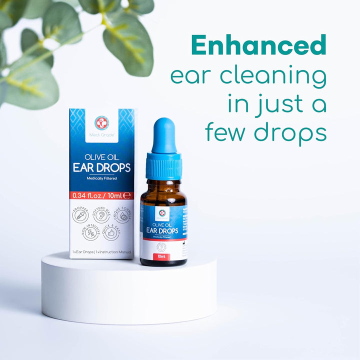 Olive Oil Ear Drops for Wax Removal and Blocked Ears, 10Ml - 100% Natural Ear Wax Removal Drops with Pipette Dropper Softens and Removes Hardened Earwax Buildup - Advanced Ear Wax Drops
