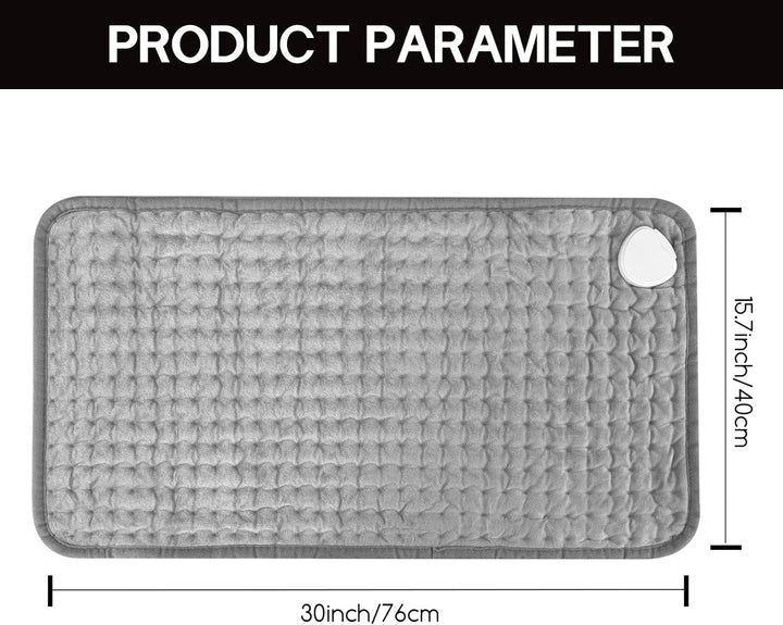 Heating Pad, Electric Heat Pad with Automatic Switch-Off and 10 Temperature Levels Heating Pad for Back Neck Shoulder Belly Heating Technology - Machine Washable-Gray(30X60Cm