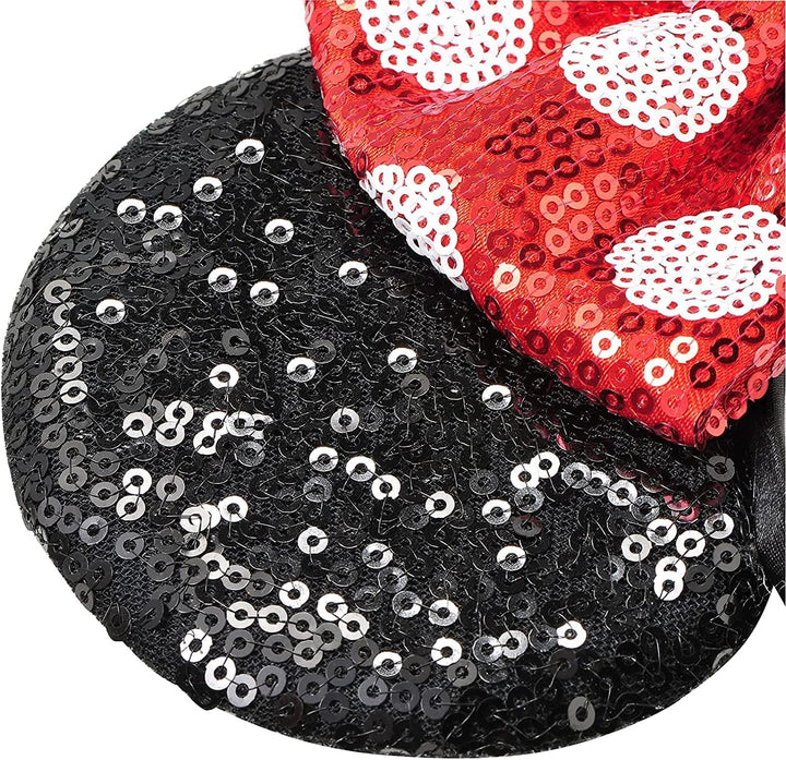 Mouse Ears Bow Headbands Shiny Bows Glitter Party Decoration Cosplay Costume for Kids Girls Women Princess Party Decorations Cosplay (Black+Red))