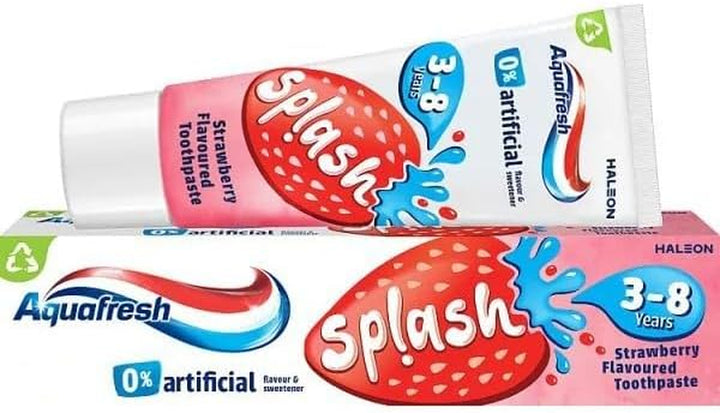 4 Pack Bundle Multipack - Aquafresh Splash Toothpaste 3-8 Years Strawberry 50Ml - 4 Pack. a  Bundle with Our Free Puffy Sticker Sheet (Sticker Sheets Are Selected at Random) Kids Toothpaste.