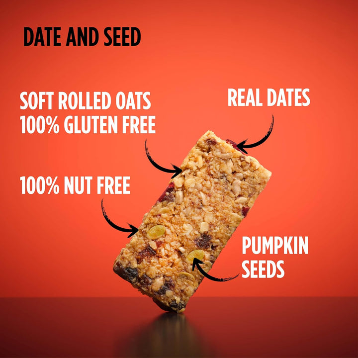Nut Free Oat Flapjack Healthy Snack & Energy Bars - Running,Gym, Cycling - Breakfast Snack - Made in the UK - Date & Seed Pack of 20 X 62G Bars