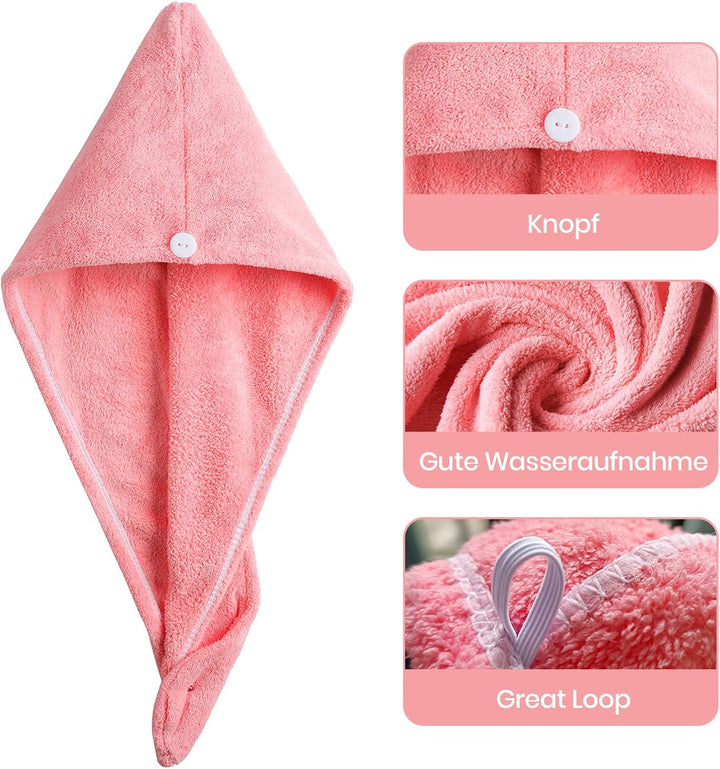 Hair Towel Wrap 3 Pack Microfibre for Long Hair Super Absorbent Soft Women Quick Dry Daily Use