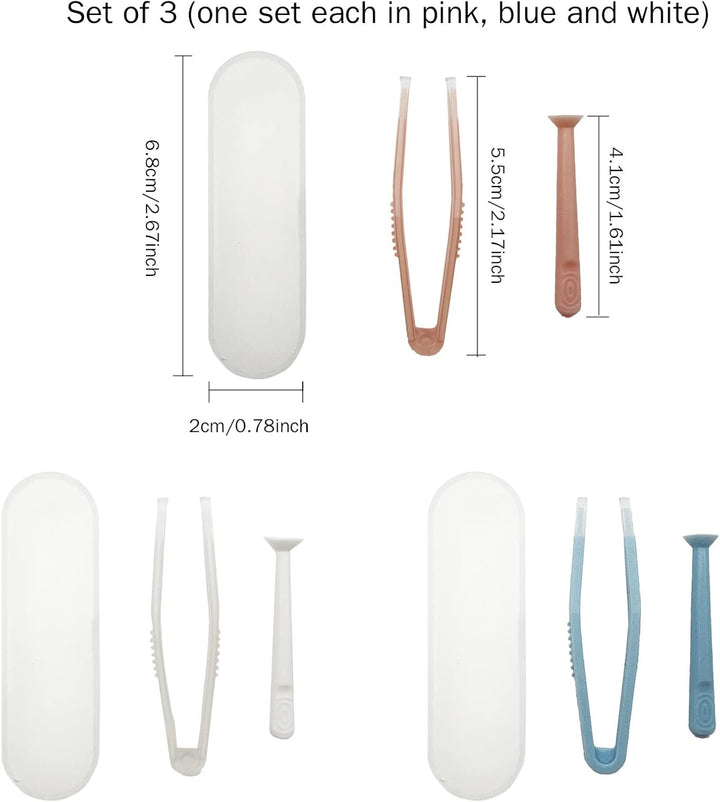 3 Packs Contact Lens Applicator Contact Lens Remover Tools and Contact Lens Tweezers Contact Lens Suction Stick Handler with Storage Case, Pink, Blue, White