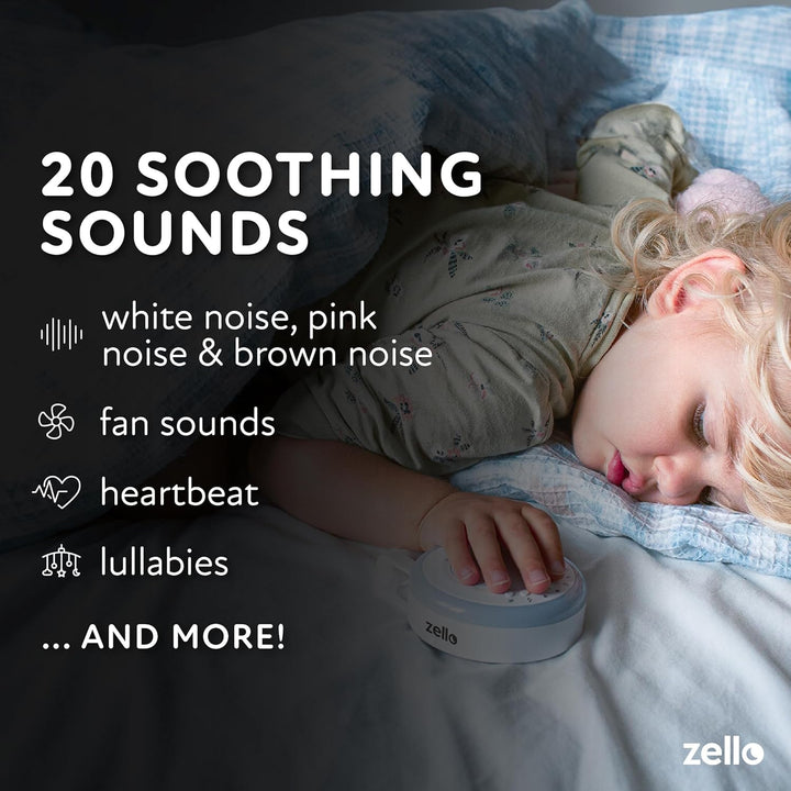 Zello Portable White Noise Machine Baby Sleep Aid 20 Soothing Sounds Warm Night Light 20Hr Battery USB Rechargeable Memory Function Portable Sound Machine Travel Pram Pushchair Cot Nursery Camping