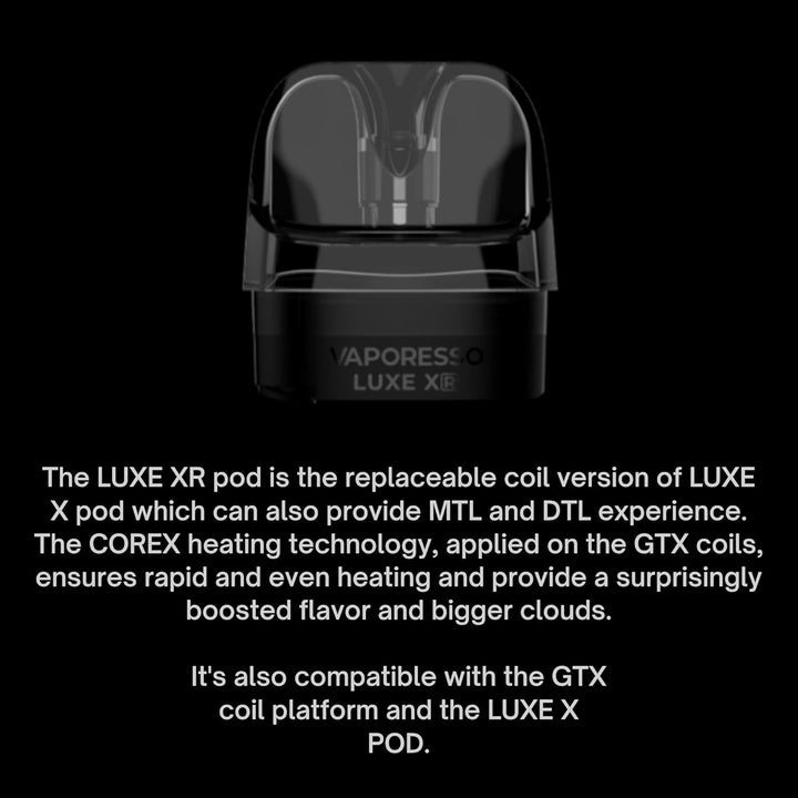 Vaporesso Luxe XR Pod [DTL - Large] 2 Pack - COMPATIBLE WITH: Vaporesso Luxe X Kit, Luxe X2 Kit, Luxe XR Kit, Luxe X Pro Kit, Luxe XR Max Kit and GTX Coils - Bottom-Fill, DTL Vaping - Nicotine Free