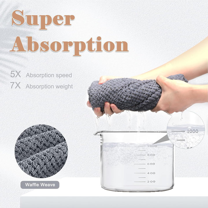 2-Pack Large Microfibre Hair Towel Wrap 86 X 26 Cm, Thicken Super Absorbent Hair Turbans for Wet Hair, Anti-Frizz Hair Drying Towel with Elastic Band for Women Long Thick Curly Plopping Hair