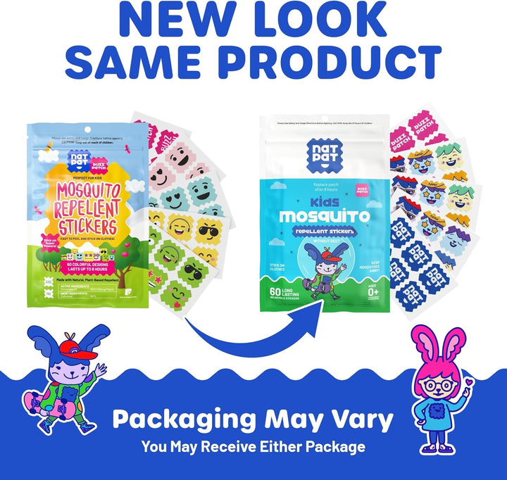 NATPAT Buzz Patch Mosquito Patch Stickers for Kids (60 Pack) - the Original All Natural Citronella Essential Oil Insect Patch, Plant Based Ingredients, Non-Toxic, DEET Free, for Toddlers, Kids