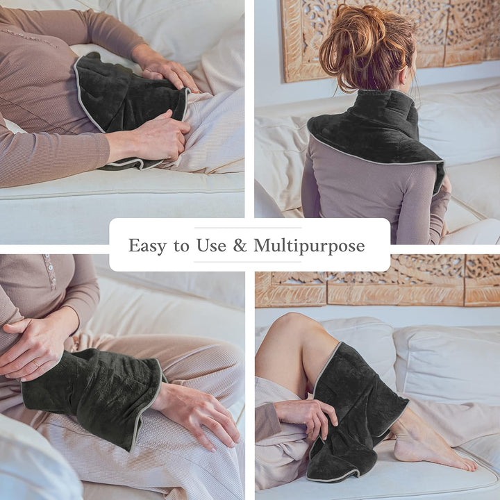 Wheat Bags Microwavable Neck and Shoulder (1.5Kg) - Heavy Lavender Heat Pads for Neck, Shoulder, Back Pain, Period Pain, and Stress Relief - Durable, Soothing Microwave Heat Pad (Dark Grey)