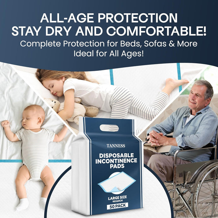 50 X Disposable Incontinence Bed Pads - 90X60Cm Incontinence Pads Women and Men - Waterproof Sheet, Bed Wetting Mats - Disposable Changing Mats Baby