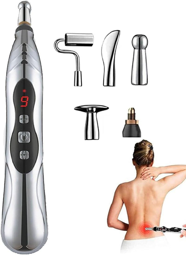 Calmera Acupuncture Healing Pen, Rechargeable Acupuncture Pen, Acupuncture Energy Pen, Pulse Relief Massage Pen with 5 Massage Heads, 9 Power Levels, Electric Meridians Acupuncture Machine