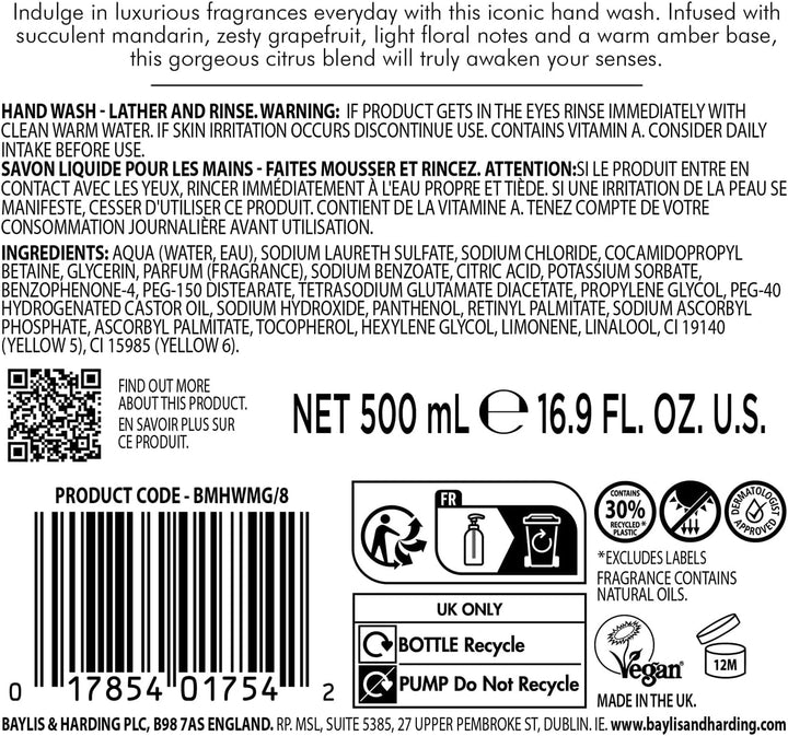 Sweet Mandarin and Grapefruit Hand Wash, 500 Ml (Pack of 3) - Vegan Friendly