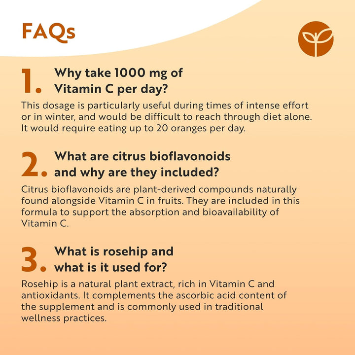 Vitamin C 1000Mg – 180 Premium Vegan & Vegetarian Tablets – 6 Month Supply – High Strength Ascorbic Acid – with Added Bioflavonoids & Rosehip – Normal Immune System – Made in the UK