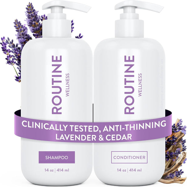 Anti-Thinning Shampoo and Conditioner Set for Thinning Hair - Biotin DHT Blocker Women & Men - Color Safe Shampoo for Hair Loss & Healthier Growth (Pack of 2) (Lavender & Cedar)