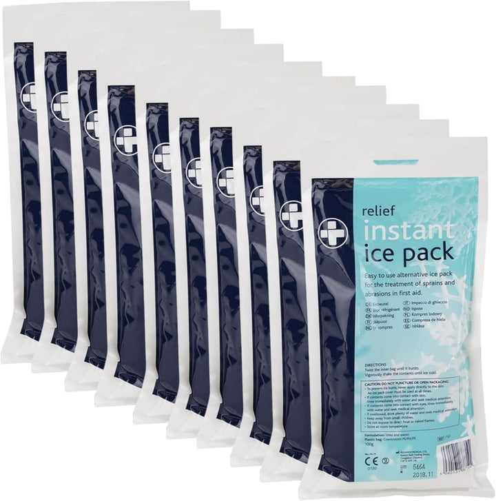200G Relief Instant Ice Pack - Disposable Cold Therapy Ice Packs, Instant Pain Relief for Back, Neck, Ankle, Sprains, Abrasions, Headaches and Toothache (Pack of 10)