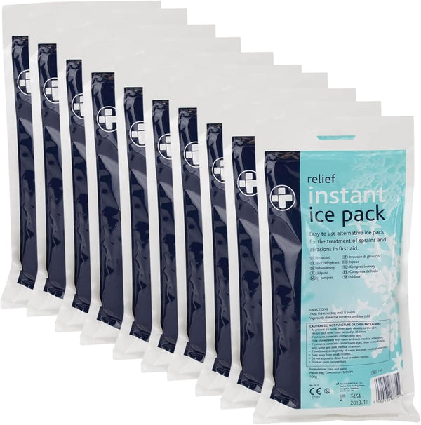 200G Relief Instant Ice Pack - Disposable Cold Therapy Ice Packs, Instant Pain Relief for Back, Neck, Ankle, Sprains, Abrasions, Headaches and Toothache (Pack of 10)