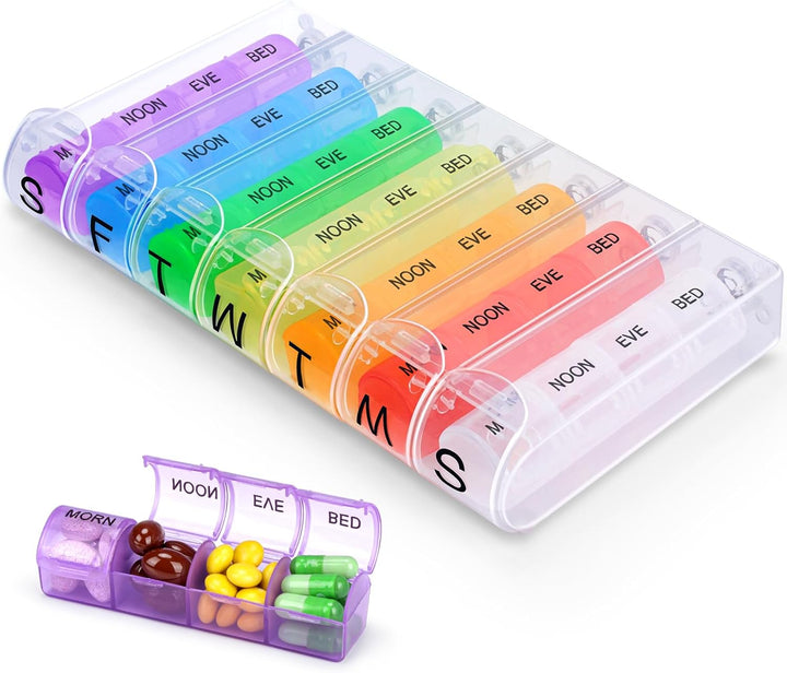 Pill Box 7 Day 1 Times a Day, Weekly Tablet Organiser, Travel Daily Pill Box Organiser 7 Day, Large Pillbox Tablet Box Portable Pill Case Tablet Dispenser for Travel Work, Black