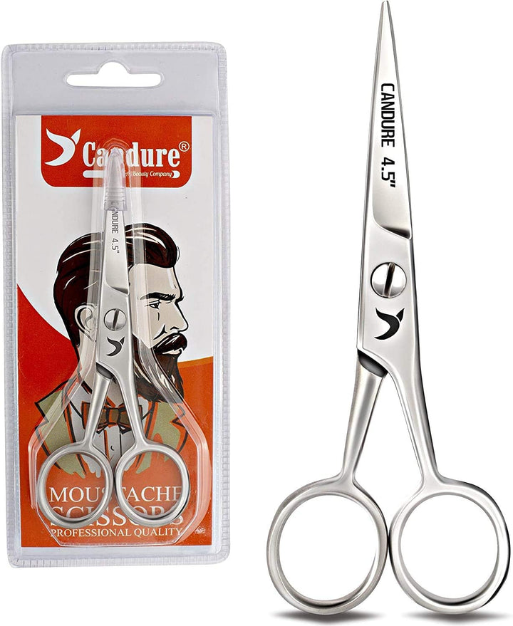 Mustache Scissors Beard Trimming Cutting Kit for Facial Eyebrows Eyelashes Nose Hairs Shears Set (4.5")