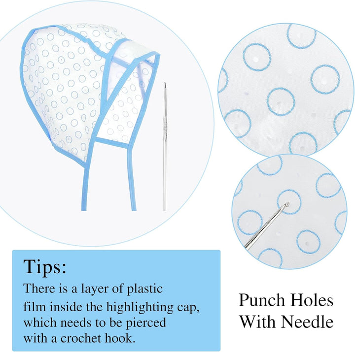 12 Pcs 4 Sets of Highlight Cap with Hooks, Hair Highlighting Caps, Highlight Hair Coloring Frosting Dye Kit for Salon Hair Dyeing Hairdressing (Purple+Blue)