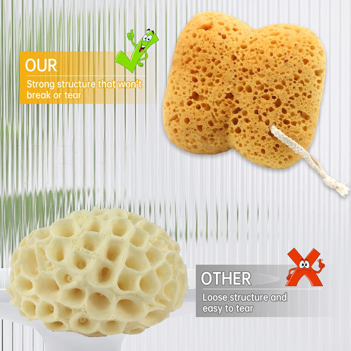 2Pcs Natural Sea Sponge,Larger Shower Sponges for Women Men, Exfoliating Body Sponge Dense Foam for Gentle & Deep Cleansing, Ultra-Soft for Sensitive Dry Skin