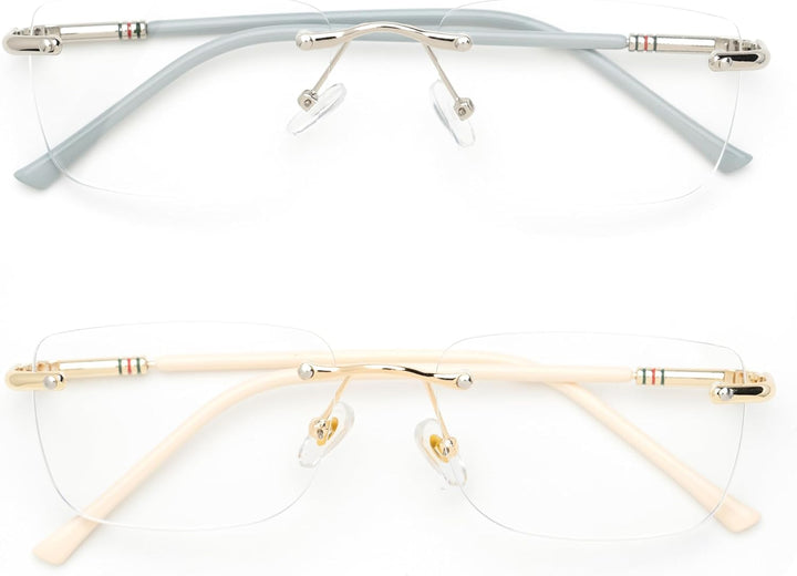 Eyewear Glasses Frameless Fashion, Gold Silver Non-Prescription Clear Lense Fake Glasses for Women and Men 2 Pack