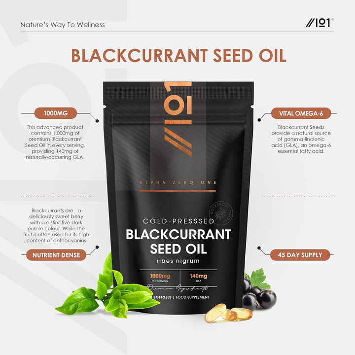Blackcurrant Seed Oil 1000Mg – 90 Softgels – 105Mg GLA Omega-6 Essential Fatty Acid from Cold-Presssed Blackcurrant Oil – Resealable and Recyclable Pouch by