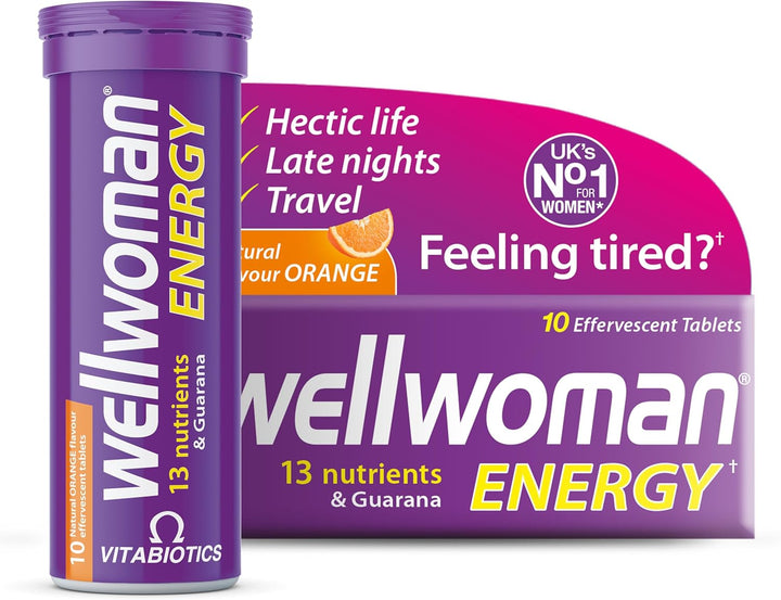 Energy Orange - 10 Dissolving Multivitamins Effervescent Tablets for Woman, Natural Orange Flavour,