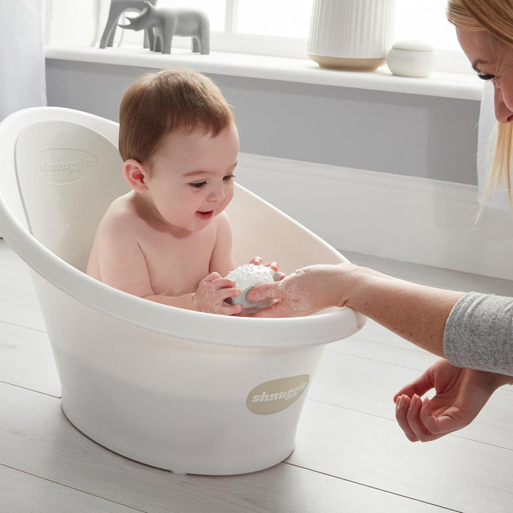 Newborn Baby Bath | Built in Support Bump and Soft Backrest | Suitable from Newborn | Bath Seat Support Includes Plug | White with Grey Backrest