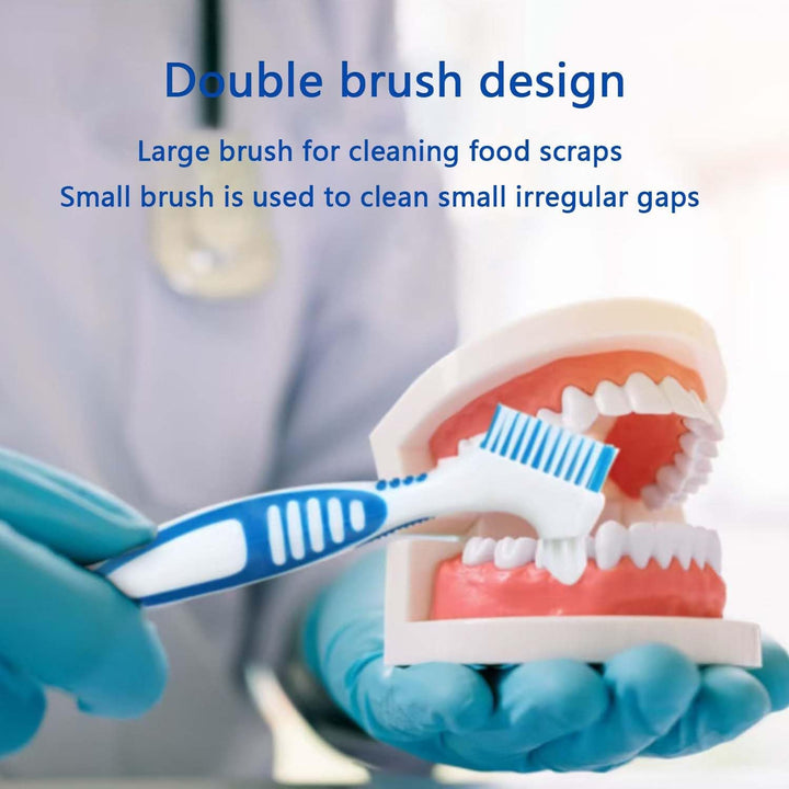 2 Pcs Dentures Cleaning Brush Set, Denture Cleanings Care Brush, Dual Head Denture Cleaning, Easy Hold Handle, for Oral Care, Effective Cleaner, Braces, Retainers and Dentures(Green, Blue)