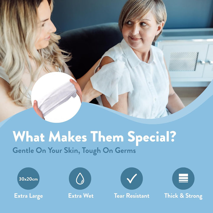 Antibacterial Body Wet Wipes for Adults 1 Pack (12 Wipes) - Coconut Scent - Extra Large Biodegradable - Dermatologically Tested & Suitable for the Elderly or Disabled - Great for Camping