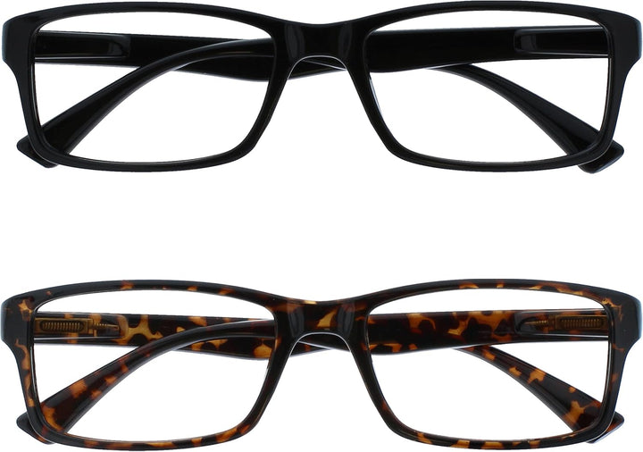 PEP Reading Glasses for Women Men, Large Rectangular Designer Frame with Spring Hinges, Scratch Resistant, Black, UVR+2.00 (Pack of 2)