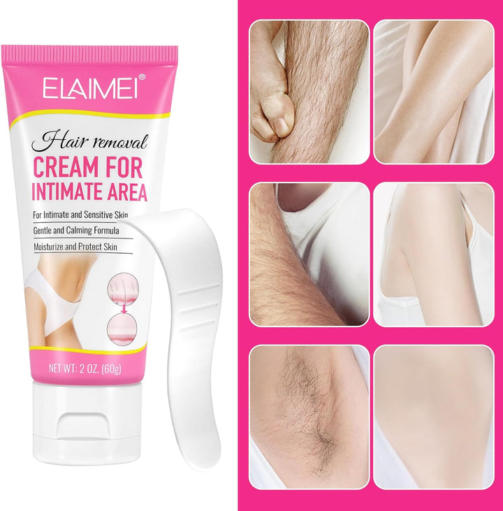 Hair Removal Cream 60G for Genitals, Painless Remover for Sensitive Skin, Pubic, Body, Private Areas and Underarms for Women and Men