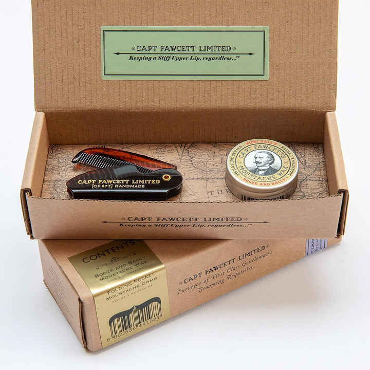 Moustache Wax (Booze & Baccy) & Folding Pocket Moustache Comb (CF.87T)