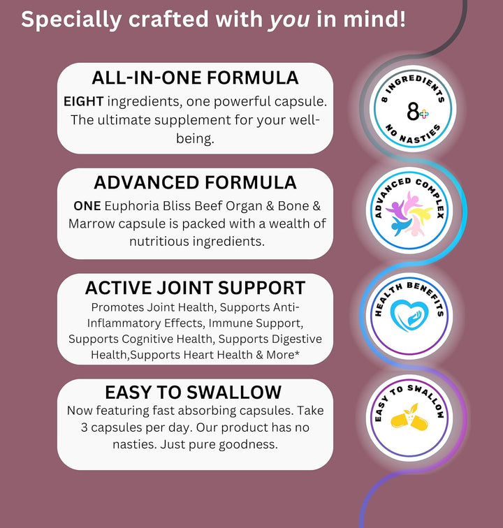 Premium Beef Organs & Bone & Marrow Complex Duo - 120 Capsules Grass-Fed Freeze-Dried Liver, Bone & Marrow, Heart, Kidney, Pancreas, Spleen, Intestine, Tripe/Stomach, No Hormones, Antibiotics or GMO