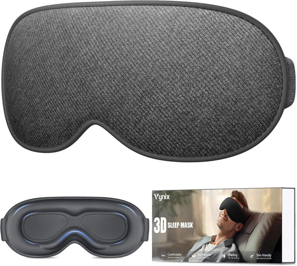100% Blackout Eye Mask for Sleeping - 3D Deep Contoured Sleep Mask for Men Women - Soft Comfortable Sleeping Mask - Adjustable Eyemask Black Out Night Masks for Travel Nap Yoga - Grey