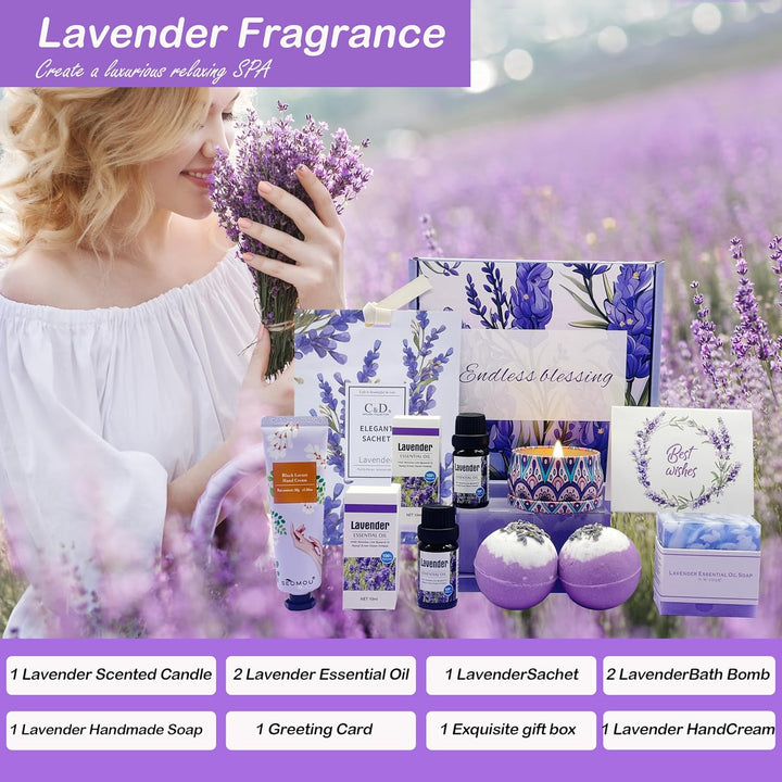 Pamper Birthday Gifts for Women, Unique Friend Gifts for Her, Lavender Self Care Get Well Soon Gifts Set for Mum Sister Wife, Spa Bath Set Bath Bombs Present, Christmas Valentines Mothers Day Gift Box