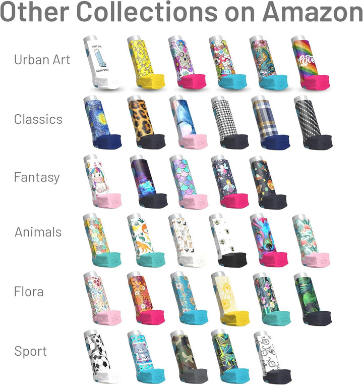 Sport Collection of Inhaler Cases – for Ventolin and Shorter Style Inhalers – Vegan Leather Case for Kids and Adults – Handmade in England (Neon Geometric, Shorter Style)