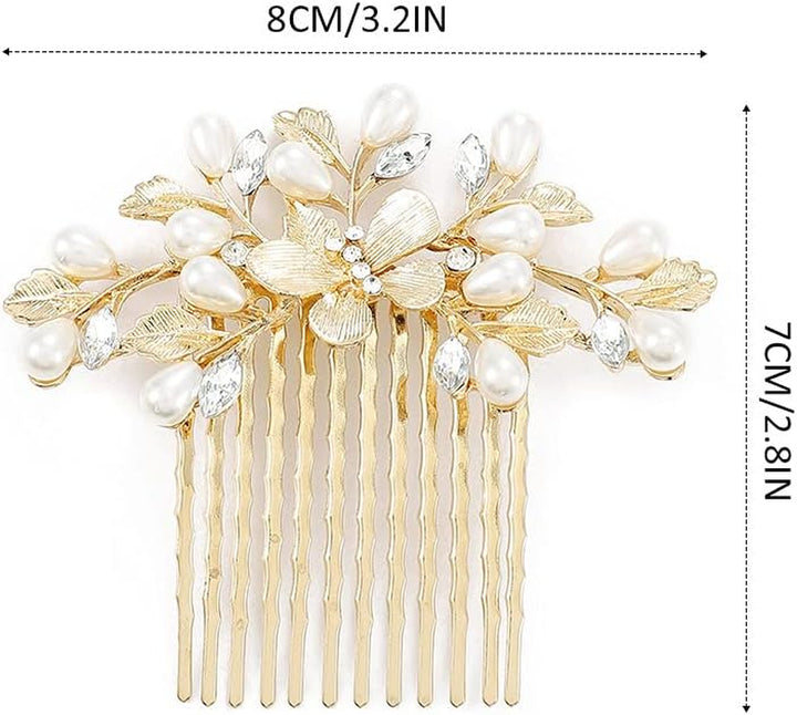 Bride Wedding Hair Combs Gold Headpieces Pearl Bridal Hair Accessories Leaf Hair Piece for Women and Girls… (Gold)
