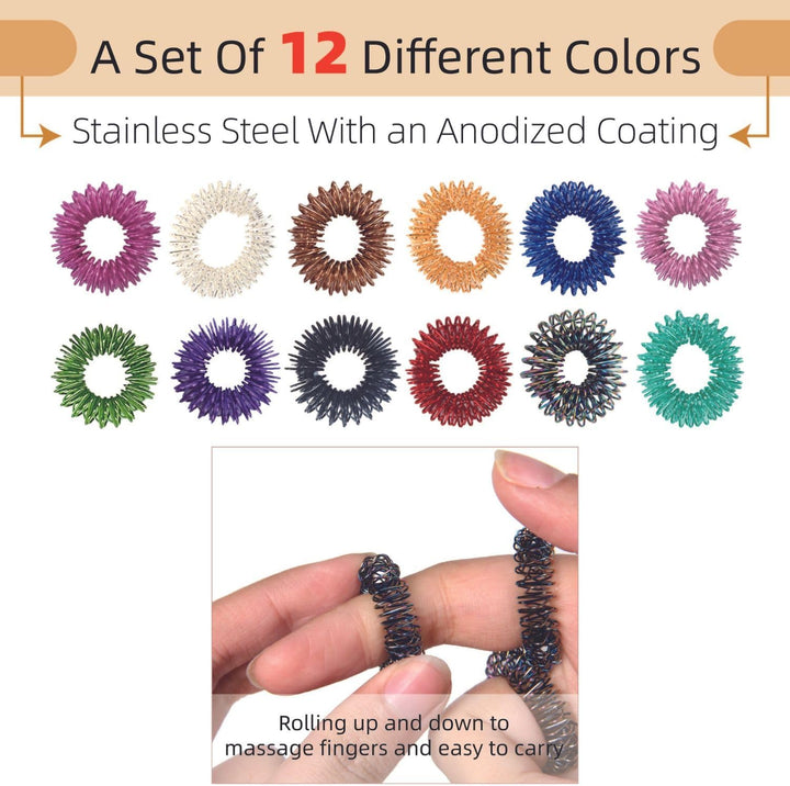 12 PCS Fidget Rings Acupressure Rings Spiky Sensory Finger Rings for Kid Adults, Acupuncture Massage Rings Set for Stress Relief Anxiety Promoting Blood Circulation