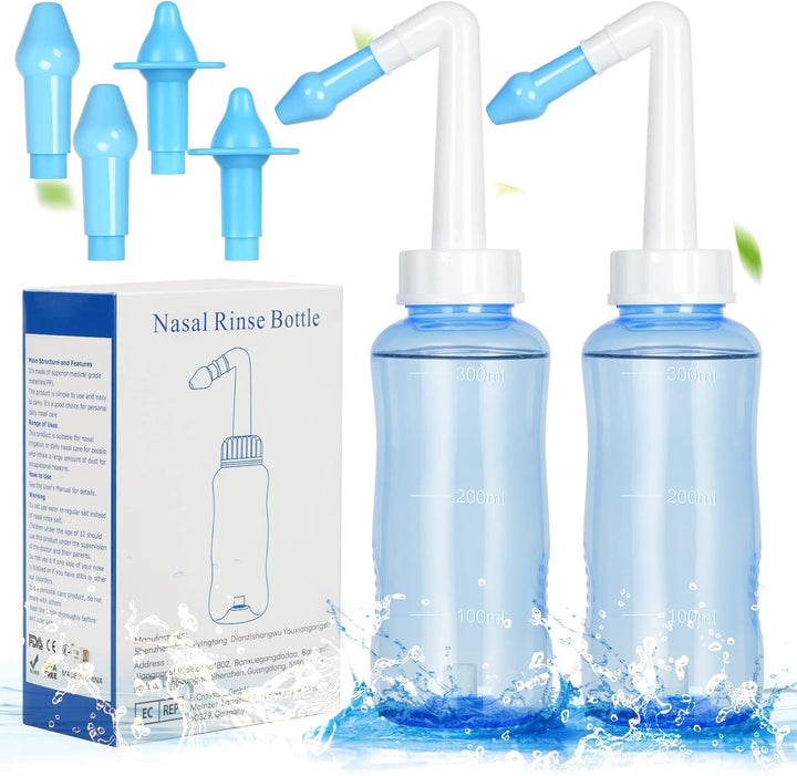 Neti Pot, Nasal Rinse Kit Nose Wash Cleaner, 300Ml Sinus Rinse Bottle with 40 Nasal Wash Salt Packets, Pressure Rinse Nasal Irrigation for Adult and Kid BPA Free