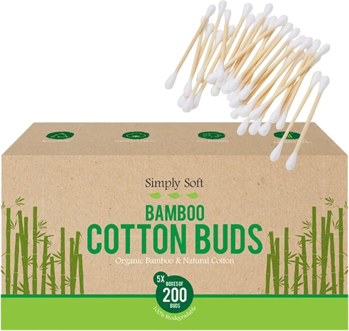 Bamboo Cotton Buds - 1000 Pcs Organic Cotton Wool Buds, Biodegradable, Sustainable, Plastic-Free, Fully Recyclable Ear Buds (1000, Standart)